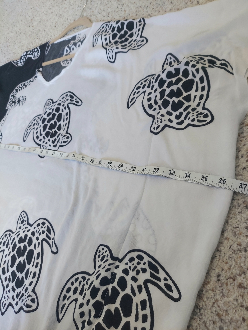 Sea Turtle Black And White Caftan Beach Swim Cover Up One Size - Picture 6 of 7